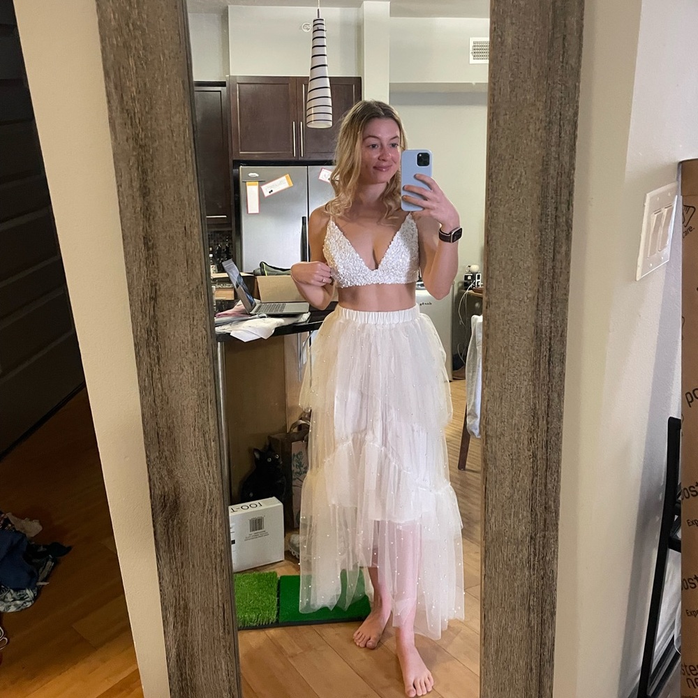 Anthropologie Maeve Tulle & Pearl-Embellished Sheer Skirt -NewXS. Never worn out